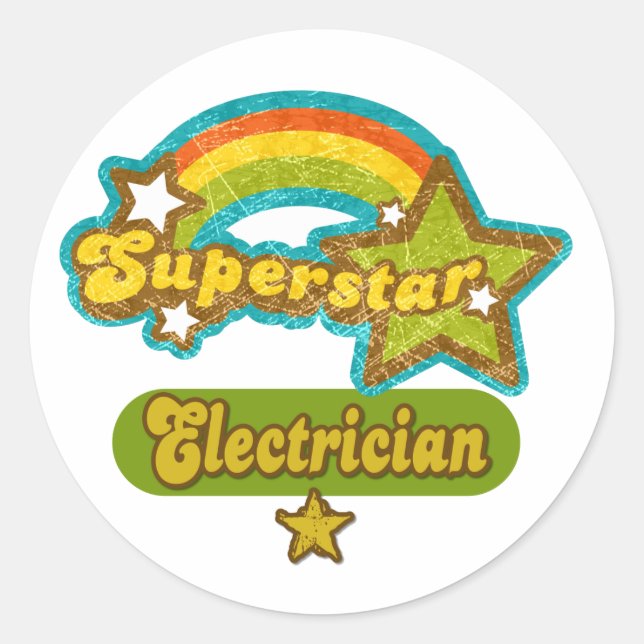 Pegatina Redonda Electricista superestrella (Anverso)