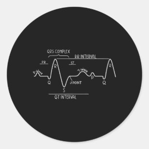 Pegatina Redonda Electrocardiograma Ecg Ekg Normal Dibujado A Mano