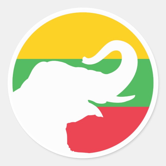 Pegatina Redonda Elefante asiático de Myanmar Animal nacional birma (Anverso)