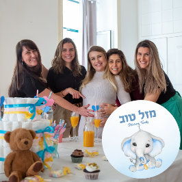 Pegatina Redonda Elefante Azul Niño Hebreo Mazel Tov