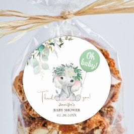 Pegatina Redonda Elefante Balón verde género Baby Shower neutral