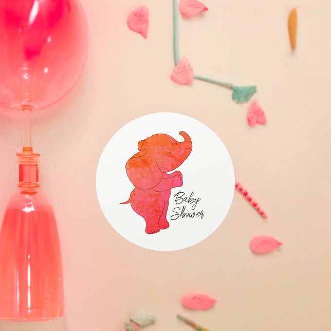 Pegatina Redonda Elefante bebé (Elephant Baby Shower party theme sticker,birthday party sticker,gift pack,envelope,return gift stick)
