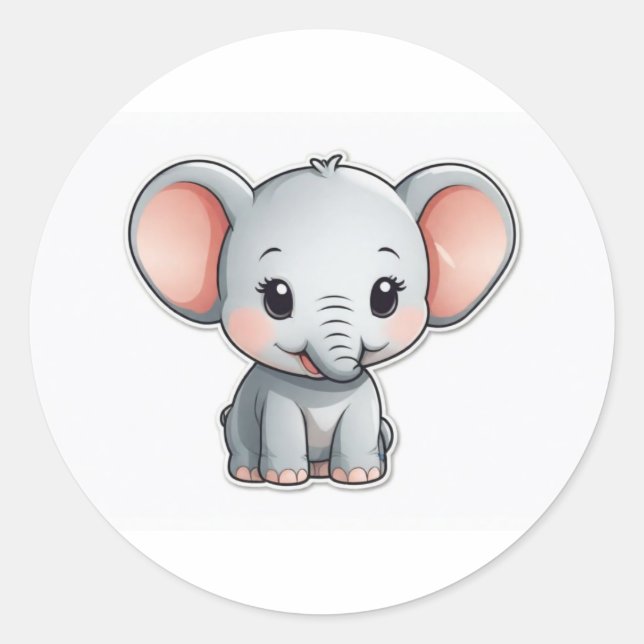 Pegatina Redonda Elefante bebé sonriente con mejillas de Rubor (Anverso)