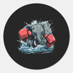 Pegatina Redonda Elefante Boxeador Con Guantes De Boxeo Kickboxing