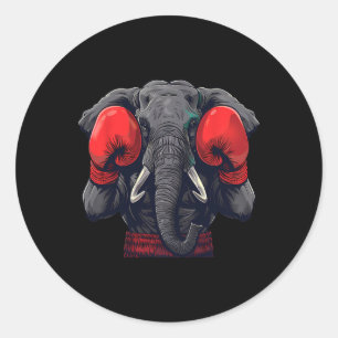 Pegatina Redonda Elefante Boxeador Con Guantes De Boxeo Kickboxing 