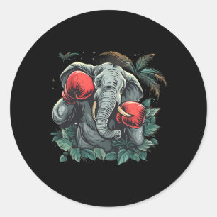 Pegatina Redonda Elefante Boxeador Con Guantes De Boxeo Kickboxing 