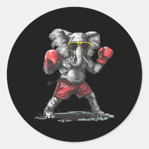 Pegatina Redonda Elefante boxeando con guantes de boxeo Kickboxing 