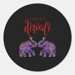 Pegatina Redonda Elefante Colorido Feliz Deepavali Diwali para hind