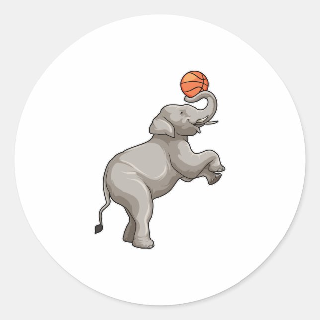 Pegatina Redonda Elefante con baloncesto (Anverso)