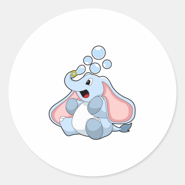 Pegatina Redonda Elefante con burbujas de agua (Anverso)