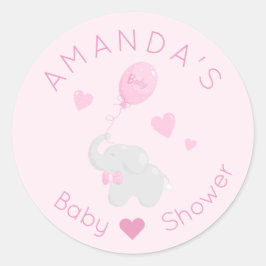 Pegatina Redonda Elefante con Chica de Baby Shower en globo