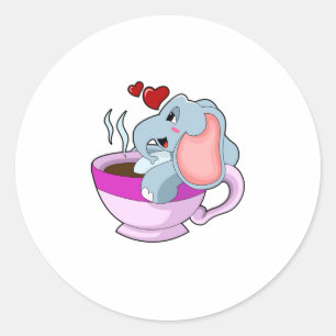 Pegatina Redonda Elefante con Copa de Café