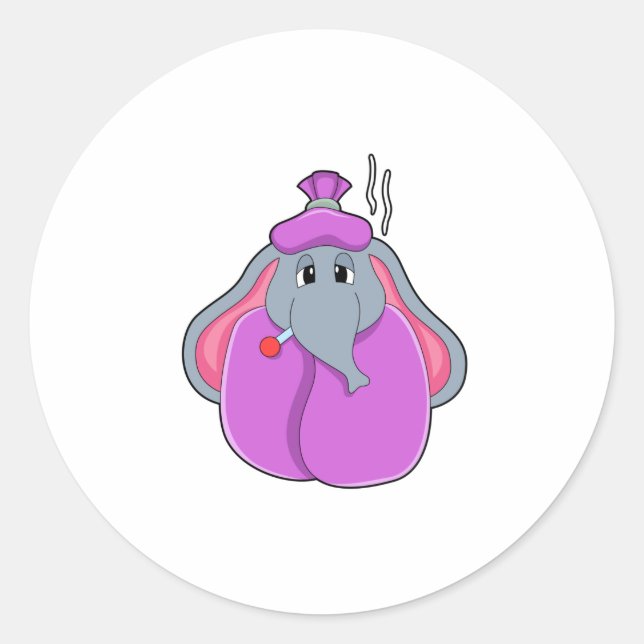 Pegatina Redonda Elefante con termómetro de Fiebre (Anverso)