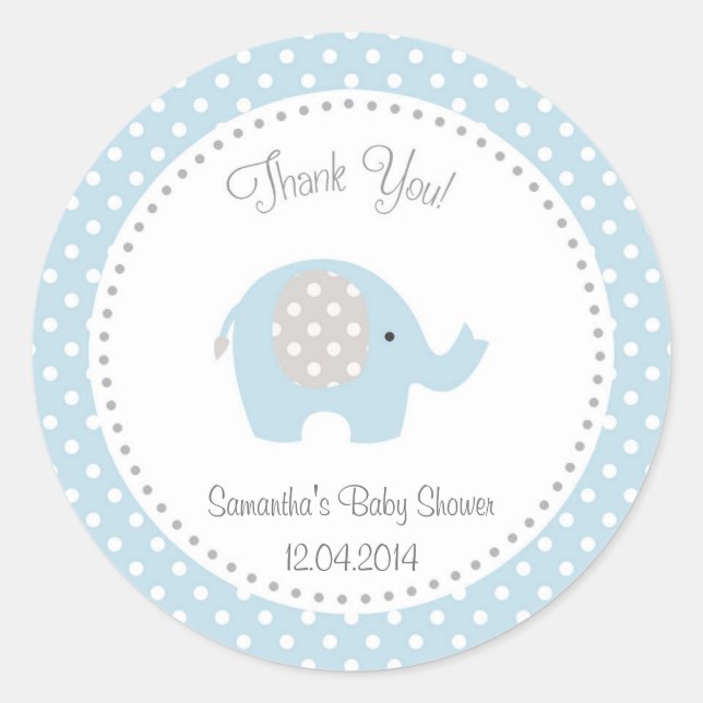 Pegatina Redonda Elefante Cute Baby Shower Sticker Blue (Anverso)