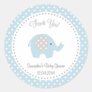 Pegatina Redonda Elefante Cute Baby Shower Sticker Blue
