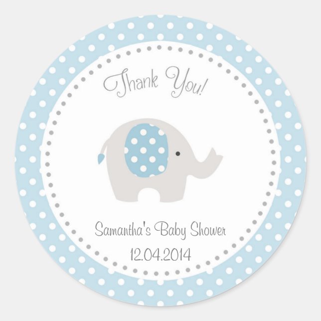 Pegatina Redonda Elefante Cute Baby Shower Sticker Blue (Anverso)