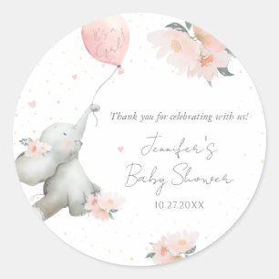 Pegatina Redonda Elefante Cute Floral Acuarela con Globo