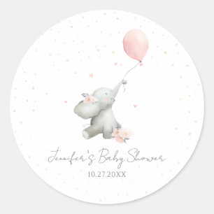 Pegatina Redonda Elefante Cute Floral Acuarela con Globo