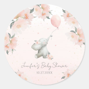 Pegatina Redonda Elefante Cute Floral Acuarela con Globo