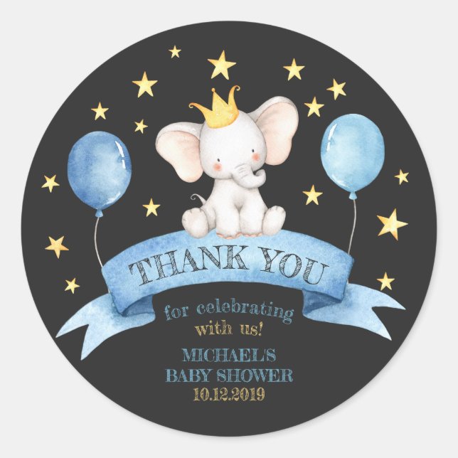 Pegatina Redonda elefante de bebé de tiza negra (Anverso)