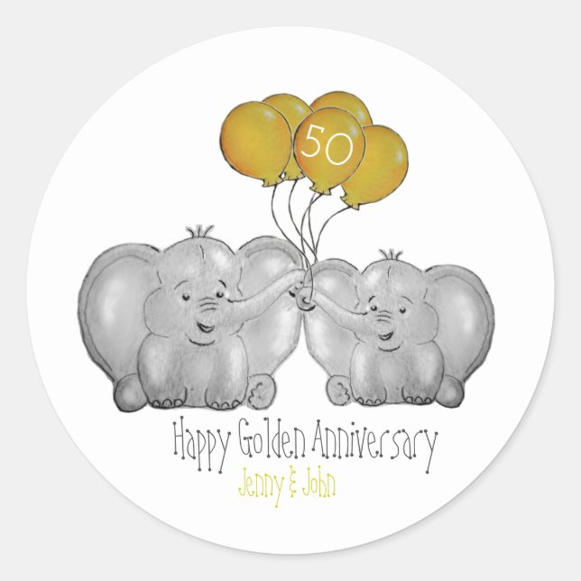 Pegatina Redonda elefante de bodas de oro número 50 (Anverso)