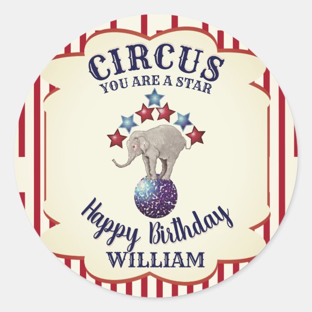 Pegatina Redonda Elefante de circo ventilado | Favor de la fiesta d (Anverso)