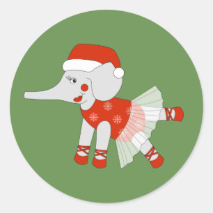 Pegatina Redonda Elefante de Navidad Bailarina ilusima