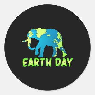 Pegatina Redonda Elefante del Día de la Tierra para los niños