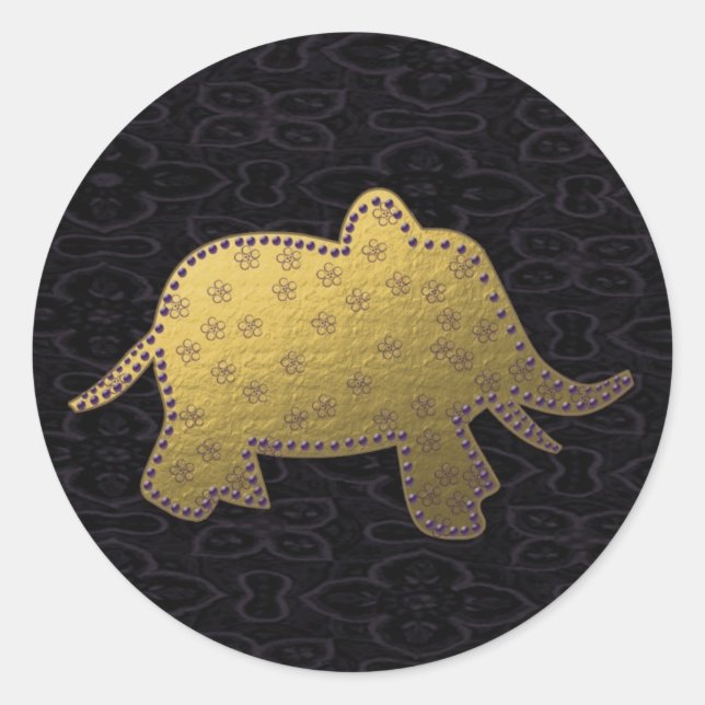Pegatina Redonda elefante dorado (Anverso)