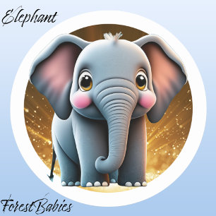 Pegatina Redonda Elefante 🐘 dulce Adorable Gráfica de animales sal