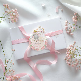 Pegatina Redonda elefante dulce rosa floral bebé ducha