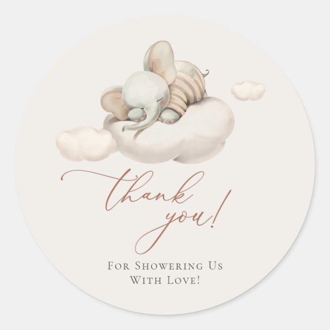 Pegatina Redonda Elefante Durmiente Género Neutral (Anverso)