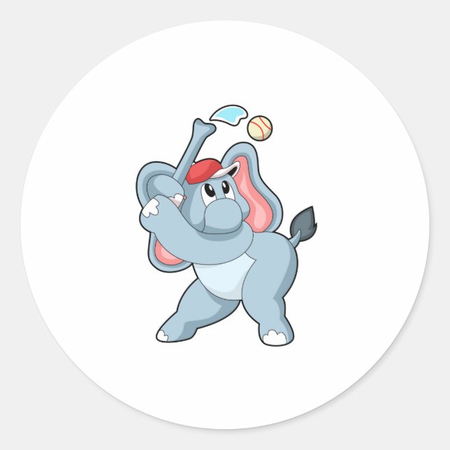 Pegatina Redonda Elefante en el Béisbol (Anverso)