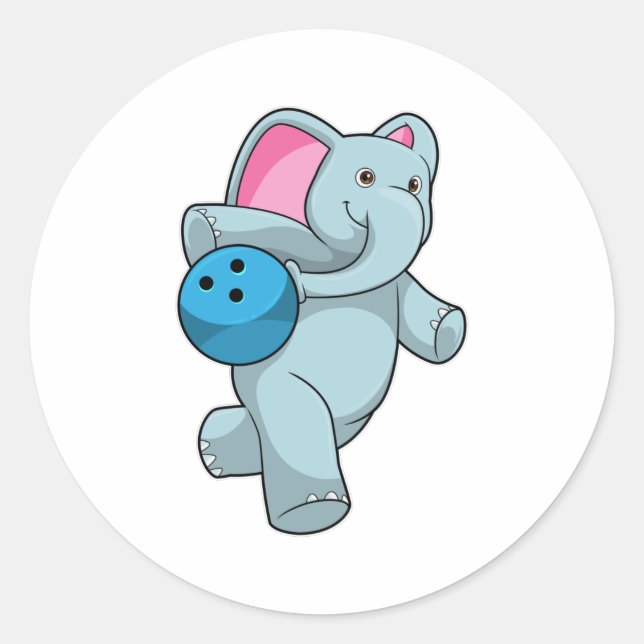 Pegatina Redonda Elefante en el Bowling con bolas (Anverso)