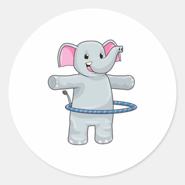 Pegatina Redonda Elefante en el deporte con neumáticos Fitness (Anverso)