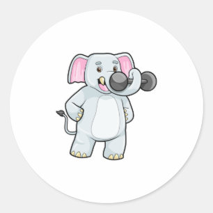 Pegatina Redonda Elefante en el entrenamiento Strenght con Dumbbell