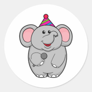 Pegatina Redonda Elefante en el Fiesta con micrófono