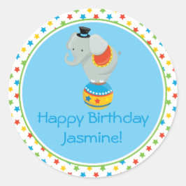 Pegatina Redonda Elefante en la bola | Tema del circo | Personaliza