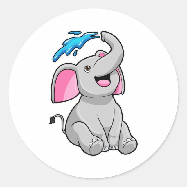 Pegatina Redonda Elefante en la salpicadura con agua (Anverso)