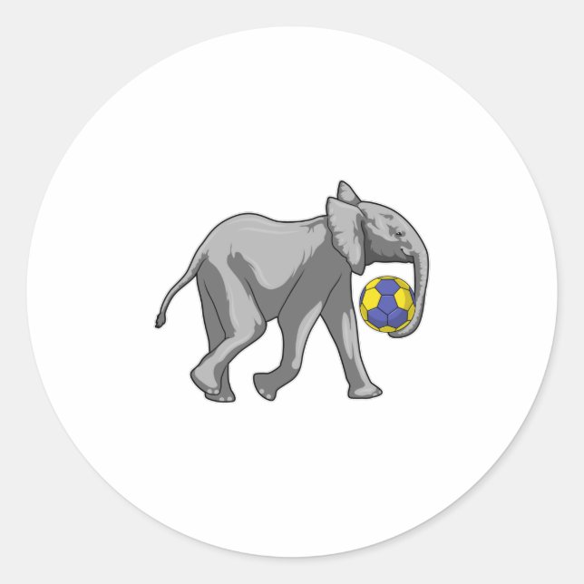 Pegatina Redonda Elefante en los deportes de balonmano (Anverso)