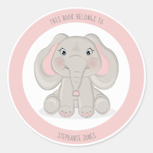 Pegatina Redonda Elefante Este libro pertenece a