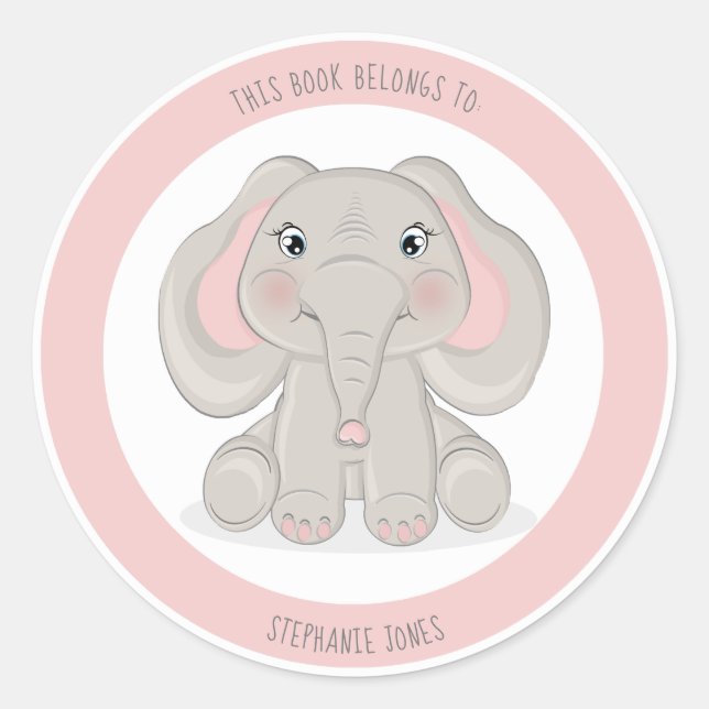 Pegatina Redonda Elefante Este libro pertenece a (Anverso)