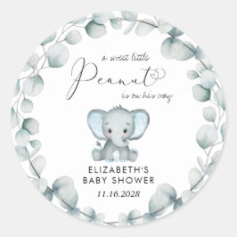 Pegatina Redonda Elefante Eucalyptus Baby Boy Shower