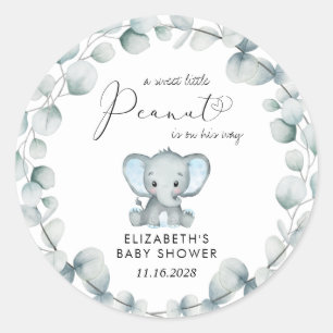 Pegatina Redonda Elefante Eucalyptus Baby Boy Shower