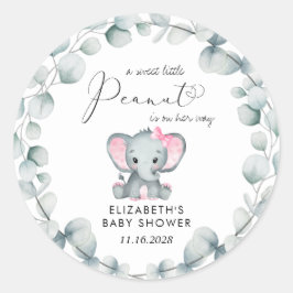 Pegatina Redonda Elefante Eucalyptus Baby Girl Shower