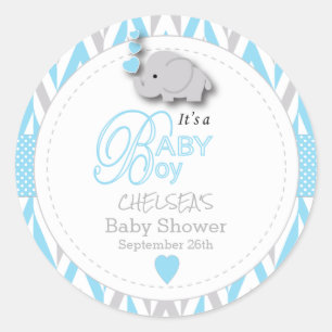 Pegatina Redonda Elefante gris azul Baby Shower 2