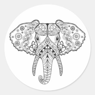 Pegatina Redonda Elefante inspirado en Zentangle