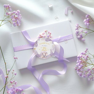 Pegatina Redonda Elefante Lila Floral Bonito Gracias Baby Shower