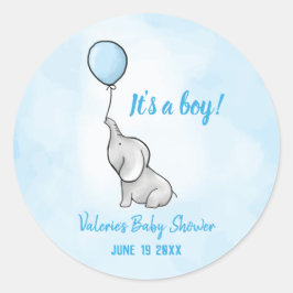 Pegatina Redonda elefante lindo bebé ducha