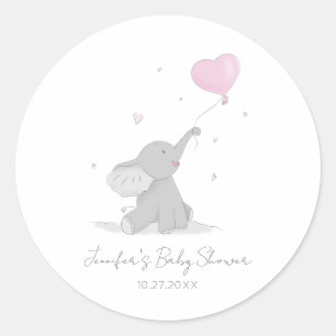 Pegatina Redonda Elefante lindo con Baby Shower en globo